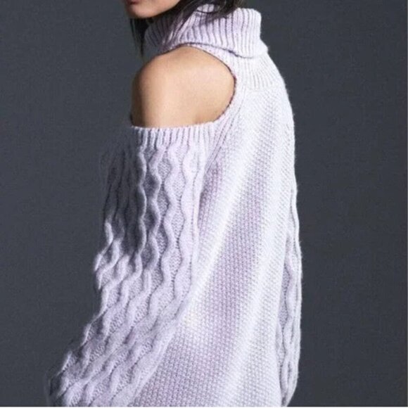 Pilcro Cable Knit Sweater Purple Turtleneck Chunky Medium - Picture 3 of 12